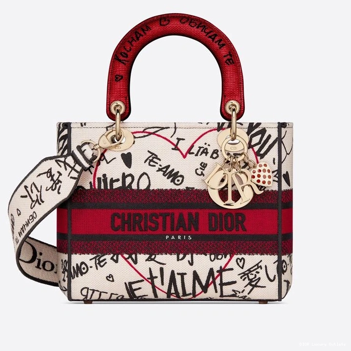Graffiti D-lite Lady Motif Dioramour Bag White Canvas Medium 0708 Luxury